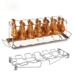 Buy BBQ Chicken Grill Rack 14 Slots Stainless Steel Barbecue Drumsticks Holder with Drip Pan Tools online in Kenya
