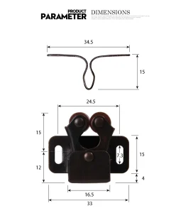 Product Dimensions of MPJ Double Roller Catch, Brown Antique Copper, with Screws, Contractor Pack