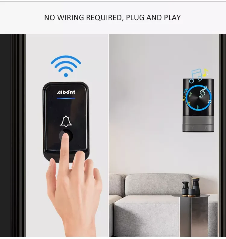 No Wiring Required Aibont 300M Waterproof Wireless Plug-In Doorbell