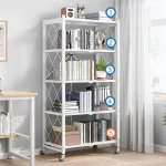 Best 5-Tier Foldable Metal Rack Storage Shelving Unit with Wheels, for Garage, Kitchen, Living, Bedroom
