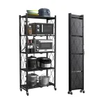 How to Fold 5-Tier Foldable Metal Rack Storage Shelving Unit with Wheels, for Garage, Kitchen, Living Room or Bedroom