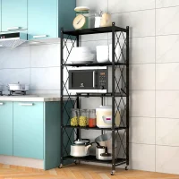 Organised Kitchen 5-Tier Foldable Metal Rack Storage Shelving Unit with Wheels